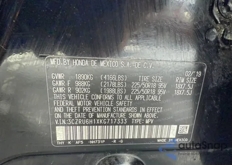 2019 Honda Hr-V Sport z USA, uszkodzony, nr VIN 3CZRU6H1XKG717333